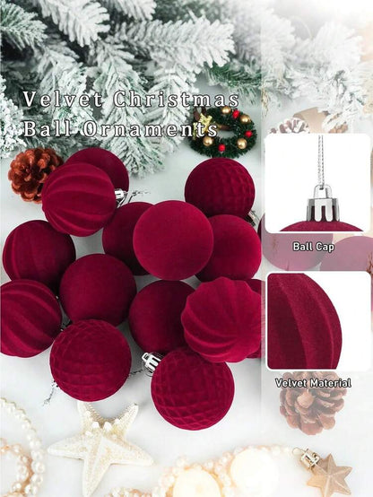 16pcs Velvet Christmas Ball Ornament Set, 2.8" Shatterproof Decorative Foam Spheres, Elegant Holiday Tree Decorations for Home Decor