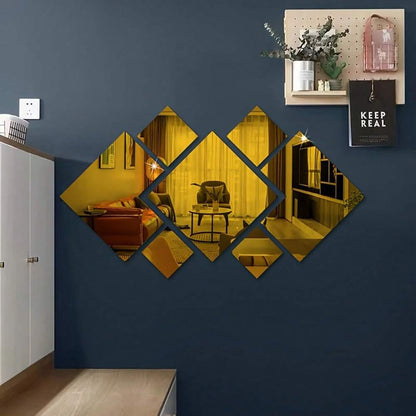 7pcs Square Acrylic Mirror Wall Stickers, 3D Rhombus & Rectangular Self-Adhesive Shatterproof Removable Mirrors for Home or Office Decor