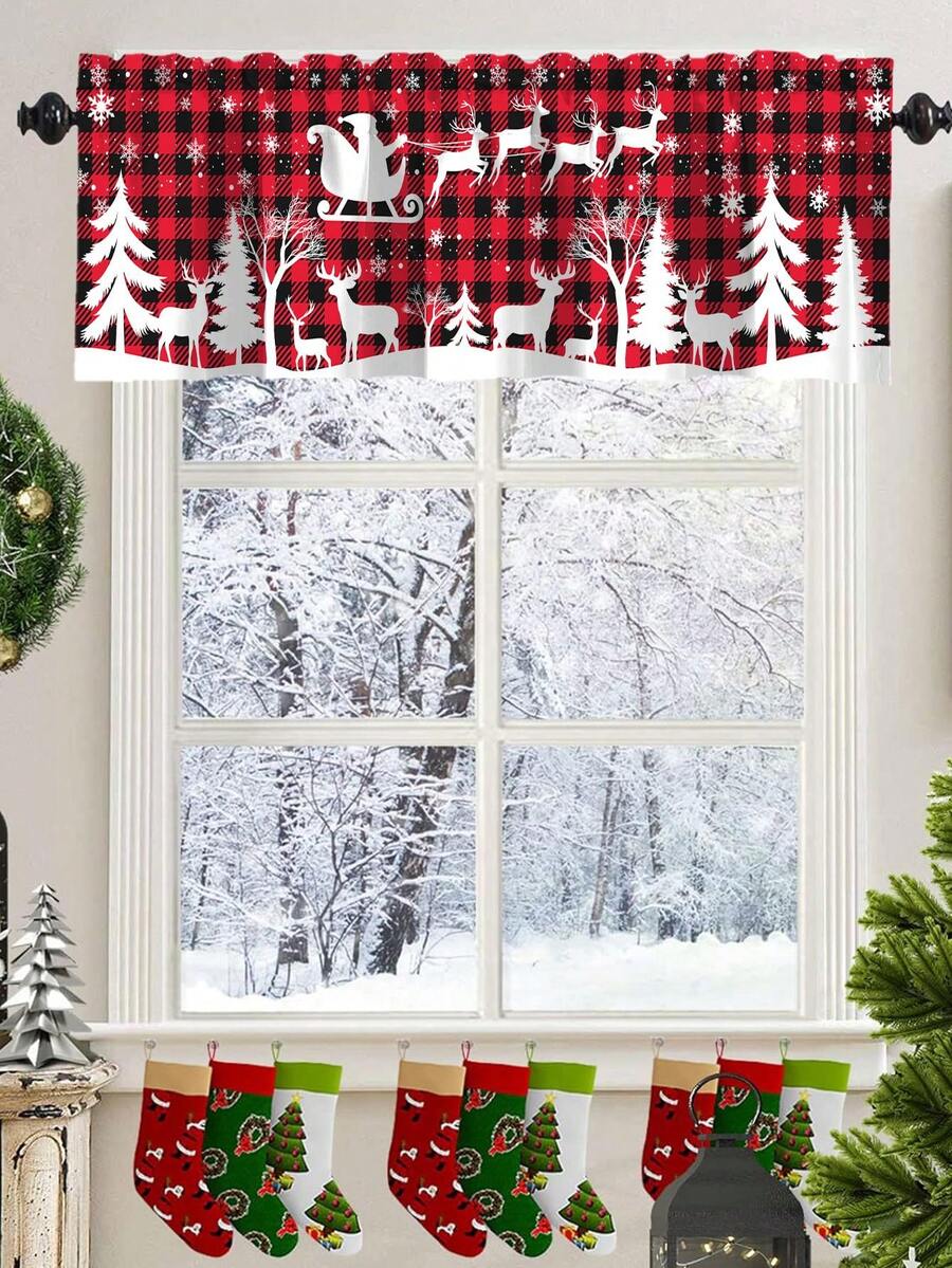 Santa Claus & Snowman Christmas Curtain Valance, 1–2 Piece Polyester Window Decor with Rod Pocket for Kitchen, Living Room or Bedroom