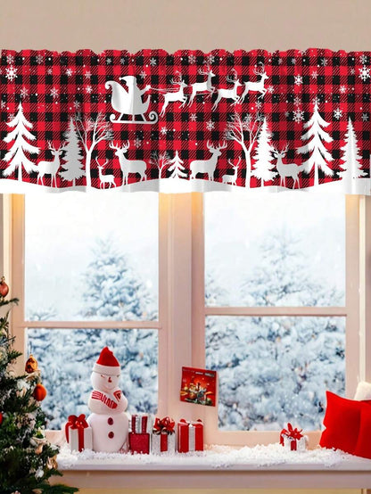Santa Claus & Snowman Christmas Curtain Valance, 1–2 Piece Polyester Window Decor with Rod Pocket for Kitchen, Living Room or Bedroom