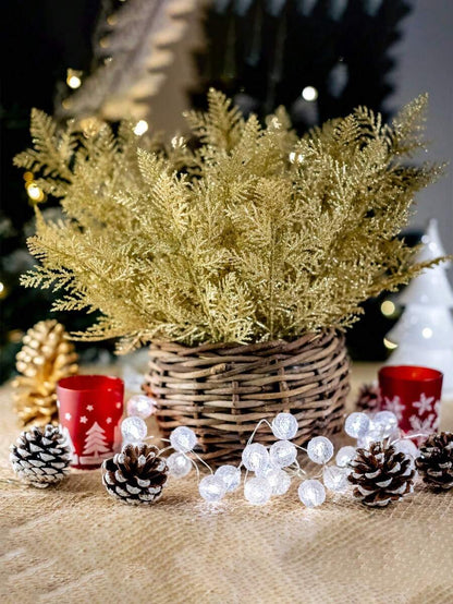 20pcs Glitter Cedar Pine Needles with Sequins, Artificial Blue and Pink Leaves for DIY Garlands, Wedding Bouquets, and Winter Holiday Home Decor