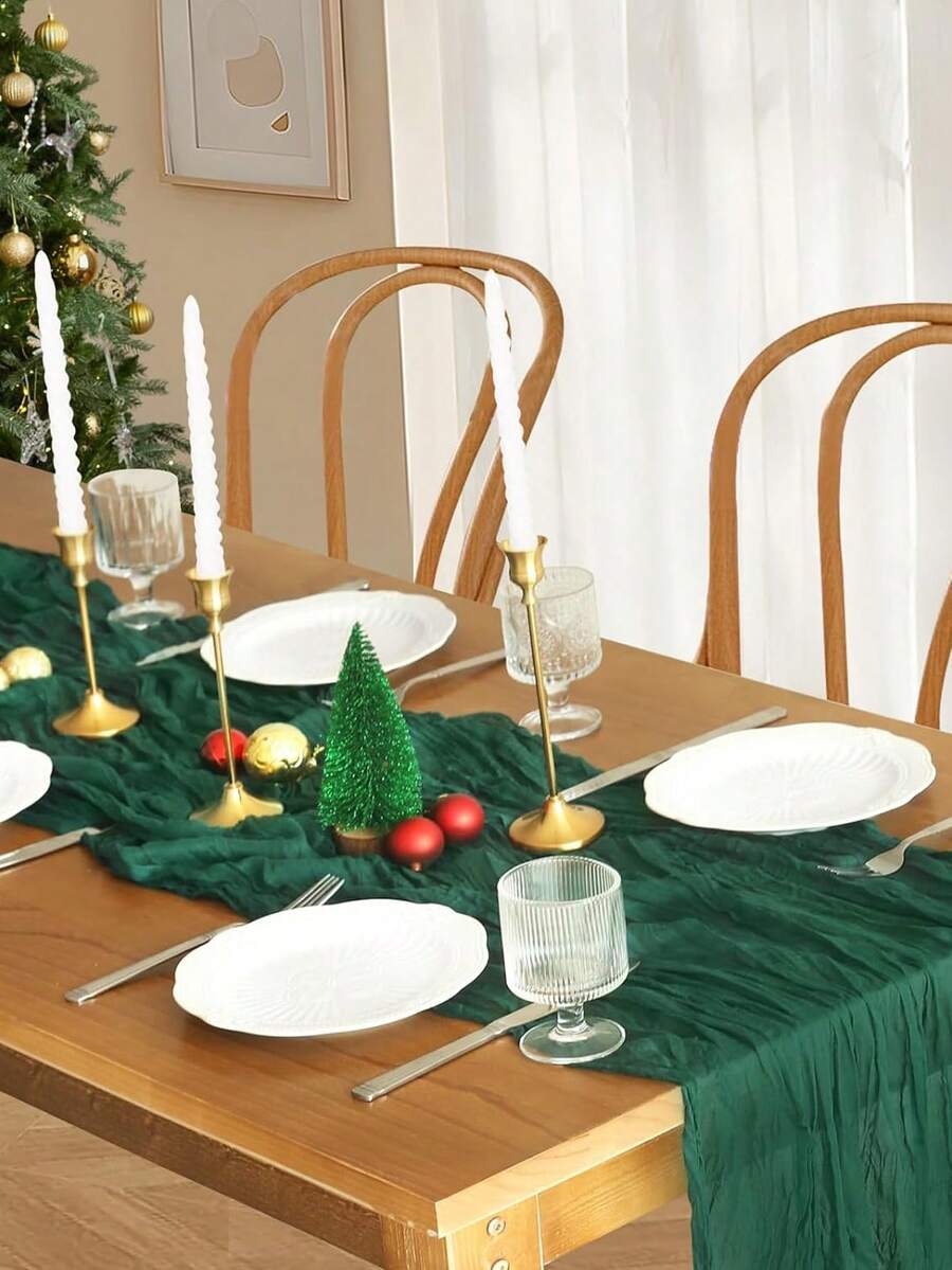 Wrinkled Cheesecloth Table Runner for Weddings and Holidays, Elegant Table Centerpiece Cloth for Christmas Dining, Birthdays, and Romantic Events