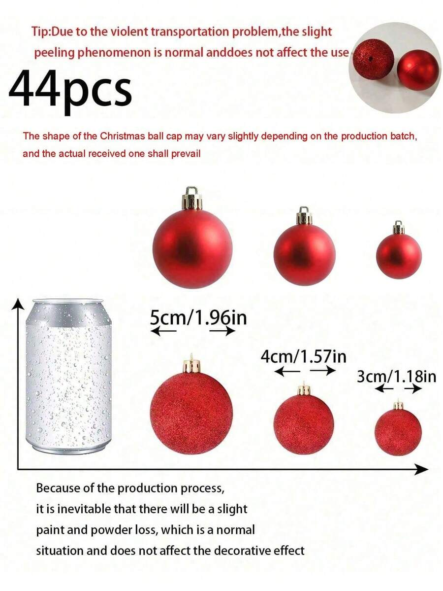 44-Piece Christmas Ball Ornament Set, Shatterproof Hanging Baubles for Christmas Tree, Wedding or Office Decor, Multi-Size Holiday Decorations