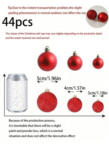 44-Piece Christmas Ball Ornament Set, Shatterproof Hanging Baubles for Christmas Tree, Wedding or Office Decor, Multi-Size Holiday Decorations