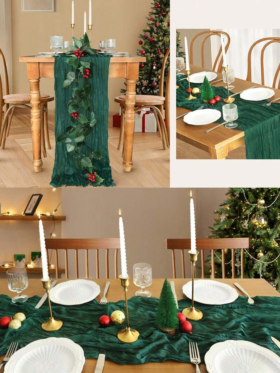 Wrinkled Cheesecloth Table Runner for Weddings and Holidays, Elegant Table Centerpiece Cloth for Christmas Dining, Birthdays, and Romantic Events