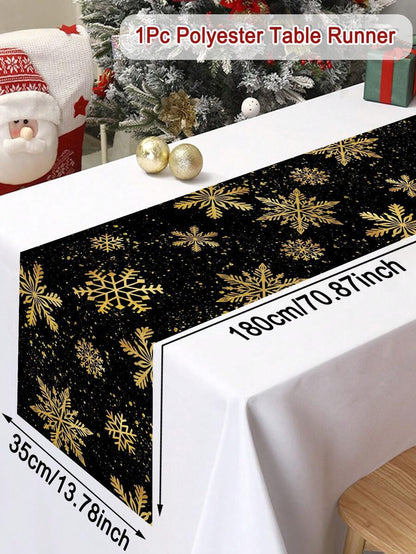 Gingerbread Man Christmas Table Runner, 35x180cm Polyester Holiday Table Flag, Festive Dining Room Décor for Christmas & Winter Home Use