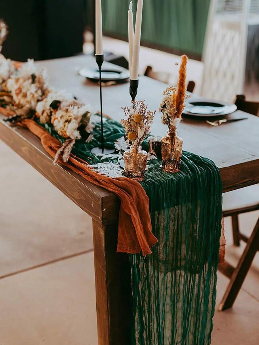 Wrinkled Cheesecloth Table Runner for Weddings and Holidays, Elegant Table Centerpiece Cloth for Christmas Dining, Birthdays, and Romantic Events