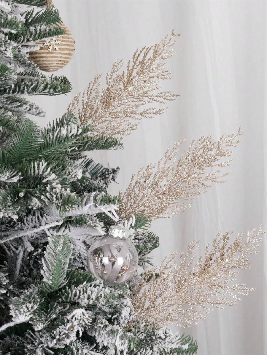 20pcs Glitter Cedar Pine Needles with Sequins, Artificial Blue and Pink Leaves for DIY Garlands, Wedding Bouquets, and Winter Holiday Home Decor