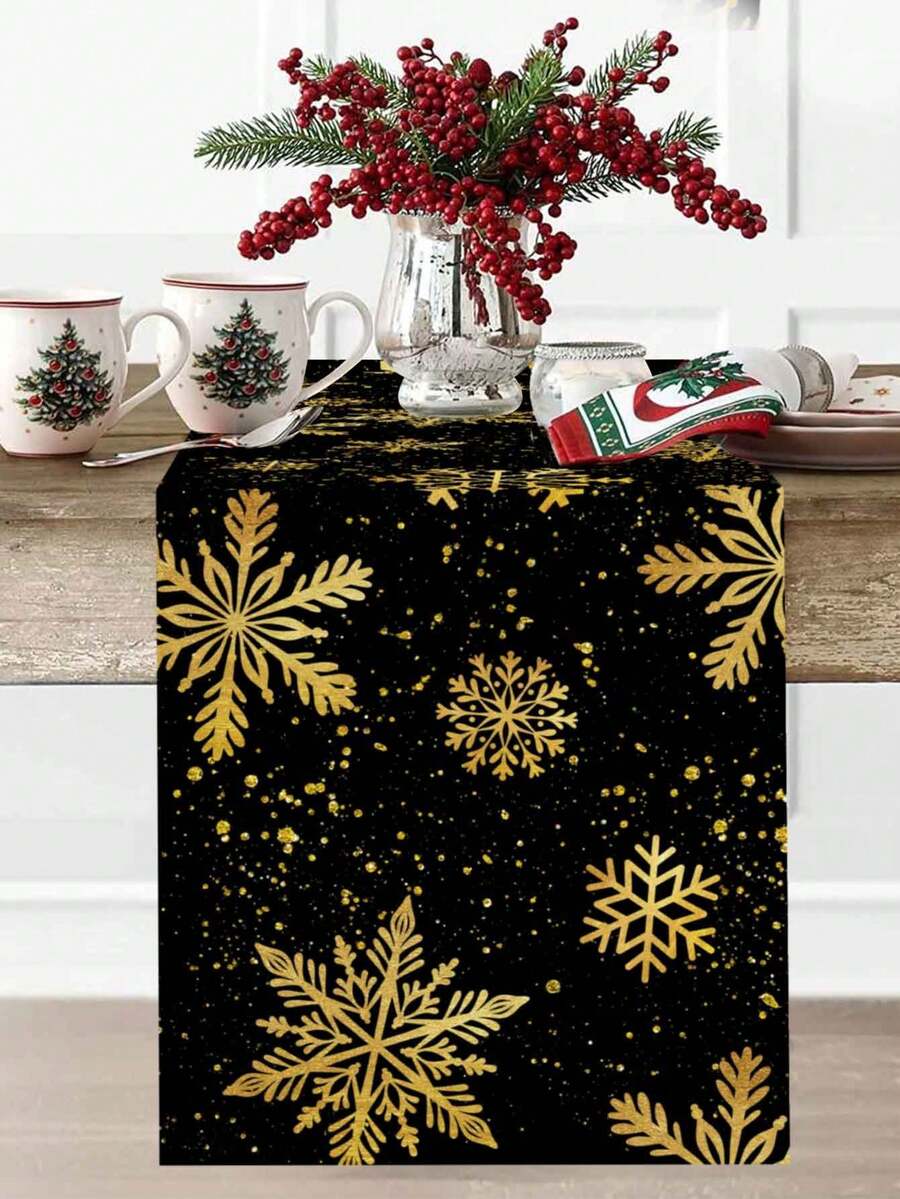 Gingerbread Man Christmas Table Runner, 35x180cm Polyester Holiday Table Flag, Festive Dining Room Décor for Christmas & Winter Home Use
