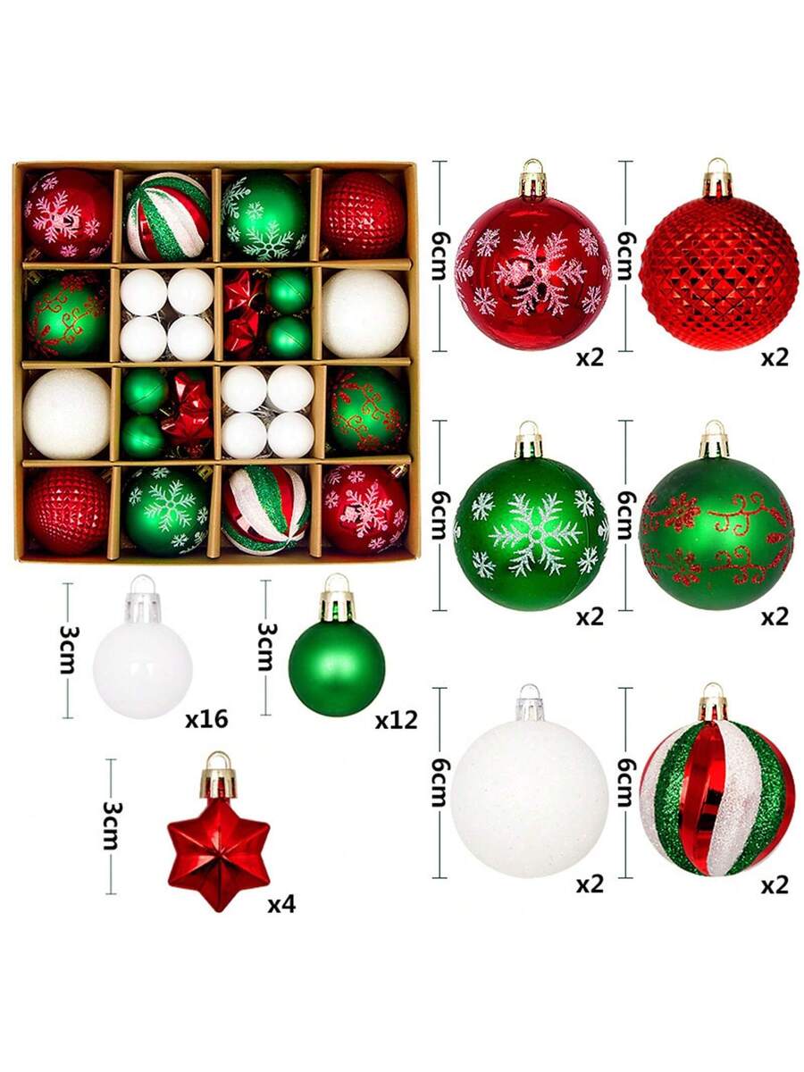 44pcs Sequined Christmas Tree Ball Ornaments, Glitter Decorative Holiday Tree Baubles, Perfect for Christmas Parties and Home Decoration