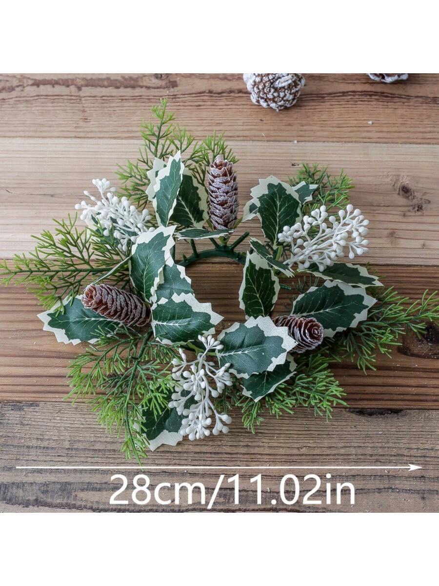 Christmas Candle Ring Holder with Red Flowers, Gold Berries & Greenery, Holiday Table Centerpiece