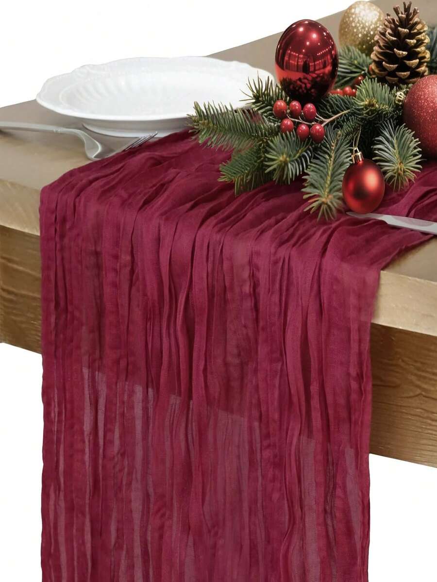 Wrinkled Cheesecloth Table Runner for Weddings and Holidays, Elegant Table Centerpiece Cloth for Christmas Dining, Birthdays, and Romantic Events