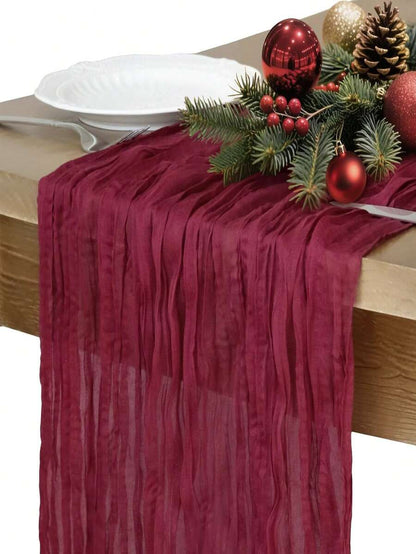 Wrinkled Cheesecloth Table Runner for Weddings and Holidays, Elegant Table Centerpiece Cloth for Christmas Dining, Birthdays, and Romantic Events