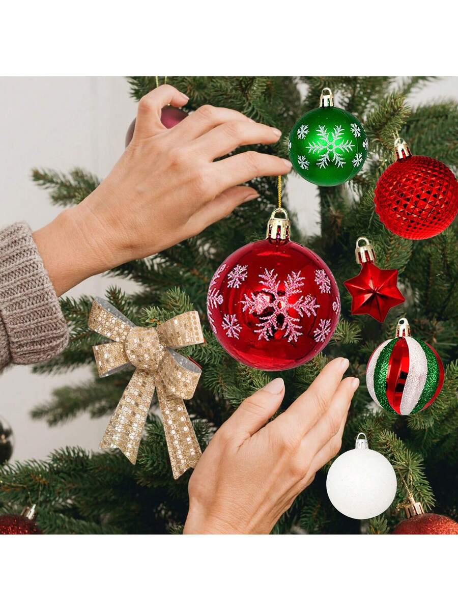 44pcs Sequined Christmas Tree Ball Ornaments, Glitter Decorative Holiday Tree Baubles, Perfect for Christmas Parties and Home Decoration