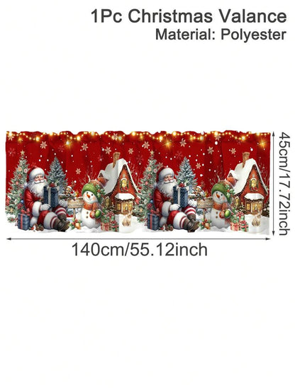 Santa Claus & Snowman Christmas Curtain Valance, 1–2 Piece Polyester Window Decor with Rod Pocket for Kitchen, Living Room or Bedroom