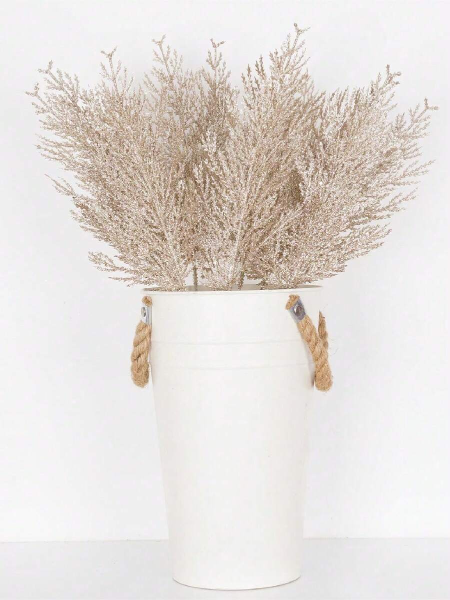 20pcs Glitter Cedar Pine Needles with Sequins, Artificial Blue and Pink Leaves for DIY Garlands, Wedding Bouquets, and Winter Holiday Home Decor