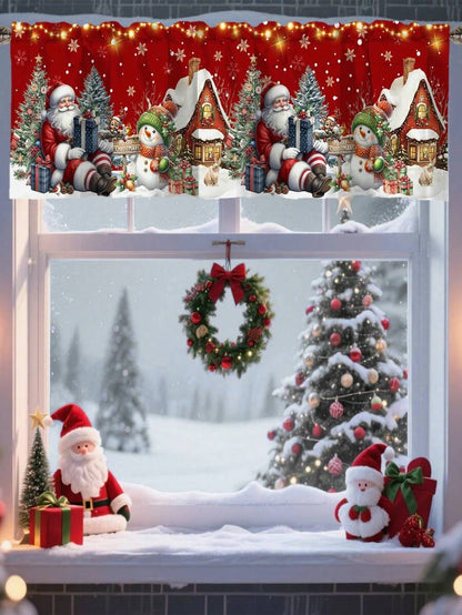 Santa Claus & Snowman Christmas Curtain Valance, 1–2 Piece Polyester Window Decor with Rod Pocket for Kitchen, Living Room or Bedroom