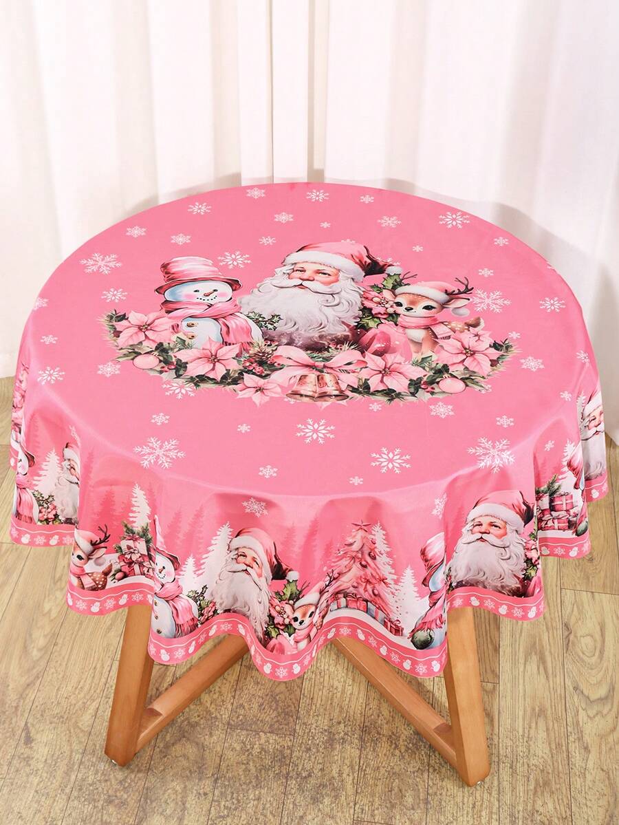 Festive Christmas Tablecloth with Snowman & Reindeer Wreath Design, Polyester Winter Table Cover for Dining Room & Kitchen Holiday Decor