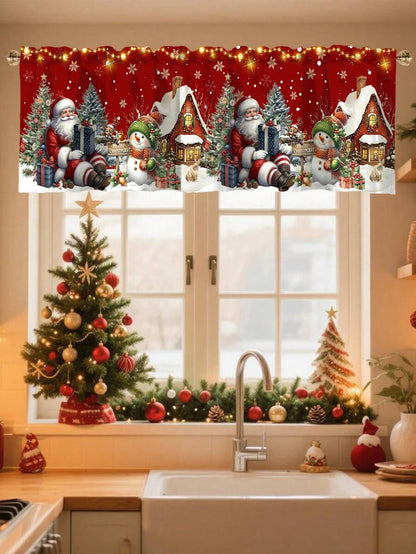 Santa Claus & Snowman Christmas Curtain Valance, 1–2 Piece Polyester Window Decor with Rod Pocket for Kitchen, Living Room or Bedroom