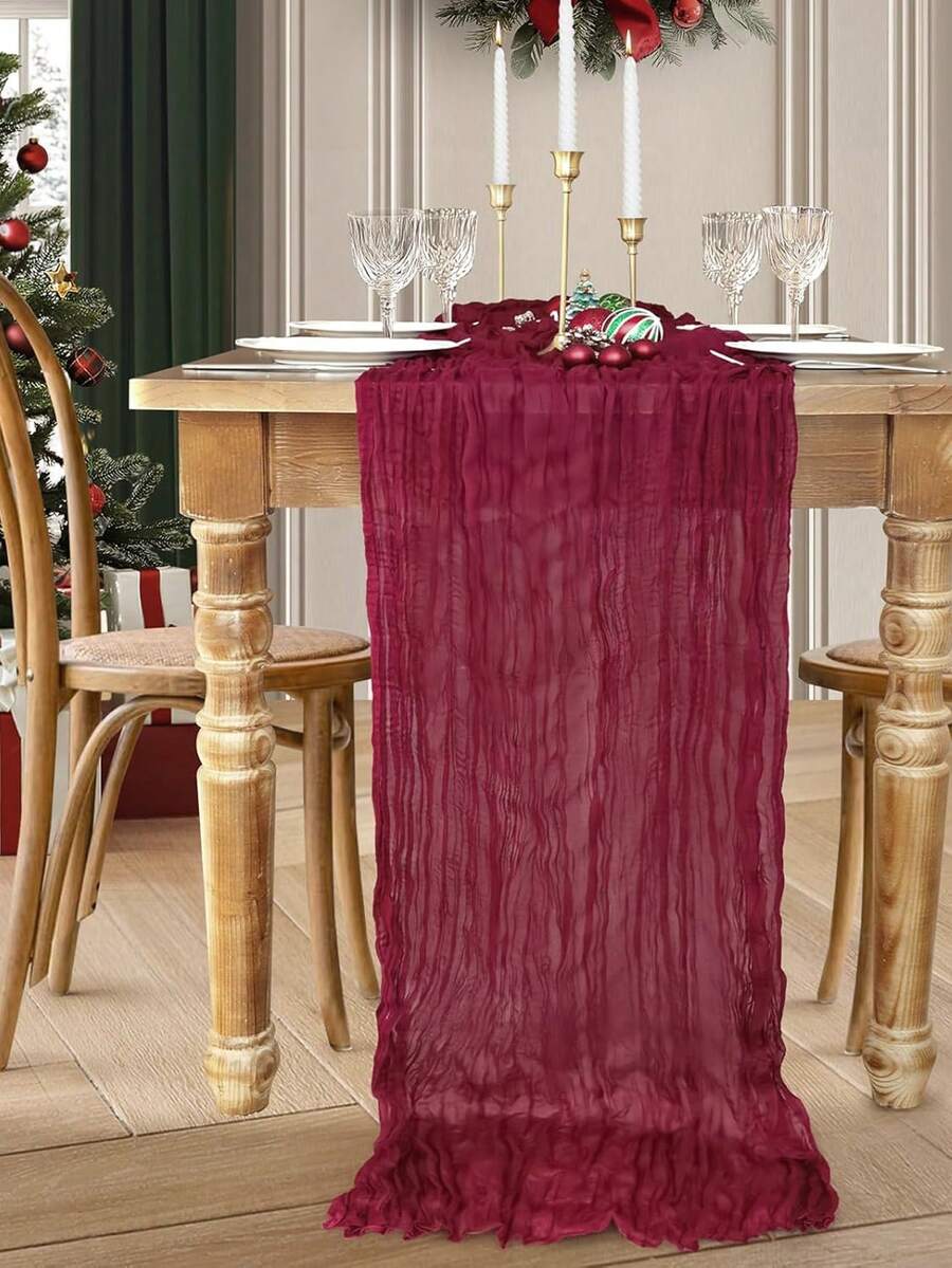 Wrinkled Cheesecloth Table Runner for Weddings and Holidays, Elegant Table Centerpiece Cloth for Christmas Dining, Birthdays, and Romantic Events