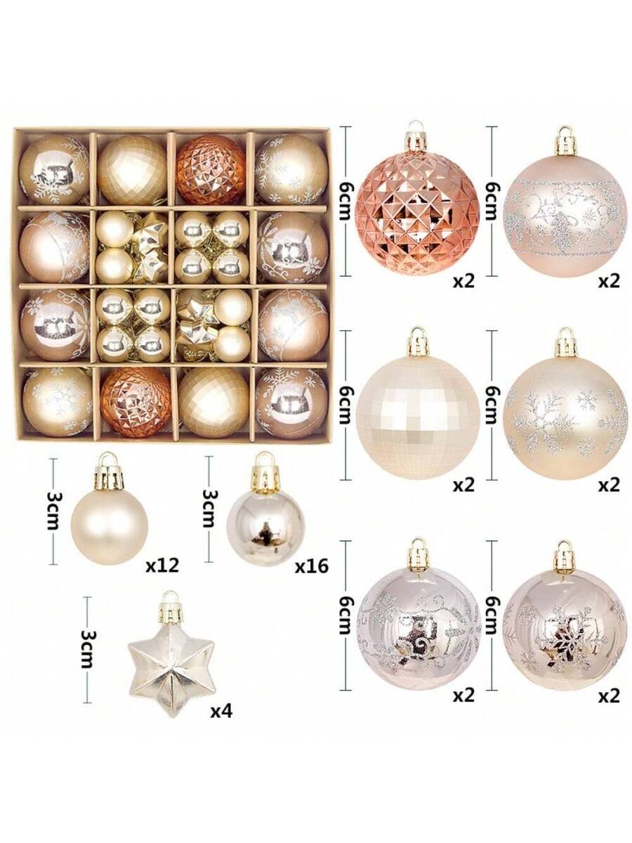 44pcs Sequined Christmas Tree Ball Ornaments, Glitter Decorative Holiday Tree Baubles, Perfect for Christmas Parties and Home Decoration