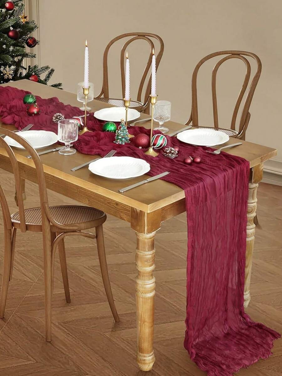 Wrinkled Cheesecloth Table Runner for Weddings and Holidays, Elegant Table Centerpiece Cloth for Christmas Dining, Birthdays, and Romantic Events
