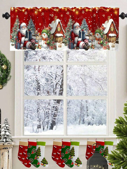 Santa Claus & Snowman Christmas Curtain Valance, 1–2 Piece Polyester Window Decor with Rod Pocket for Kitchen, Living Room or Bedroom