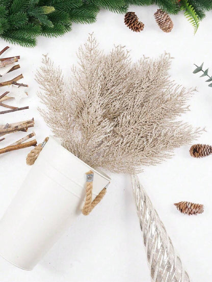 20pcs Glitter Cedar Pine Needles with Sequins, Artificial Blue and Pink Leaves for DIY Garlands, Wedding Bouquets, and Winter Holiday Home Decor