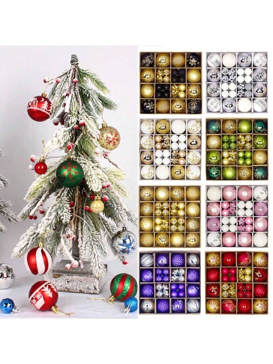 44pcs Sequined Christmas Tree Ball Ornaments, Glitter Decorative Holiday Tree Baubles, Perfect for Christmas Parties and Home Decoration
