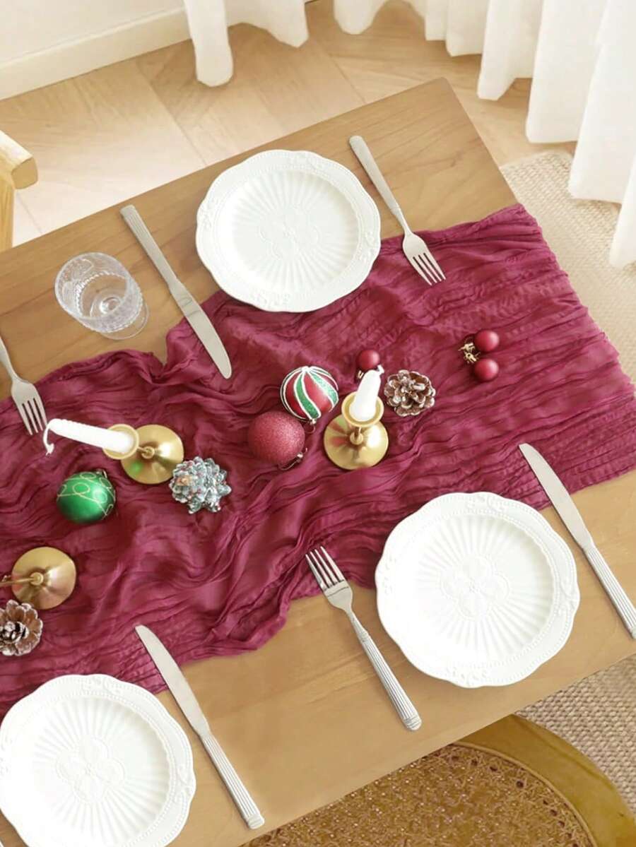 Wrinkled Cheesecloth Table Runner for Weddings and Holidays, Elegant Table Centerpiece Cloth for Christmas Dining, Birthdays, and Romantic Events