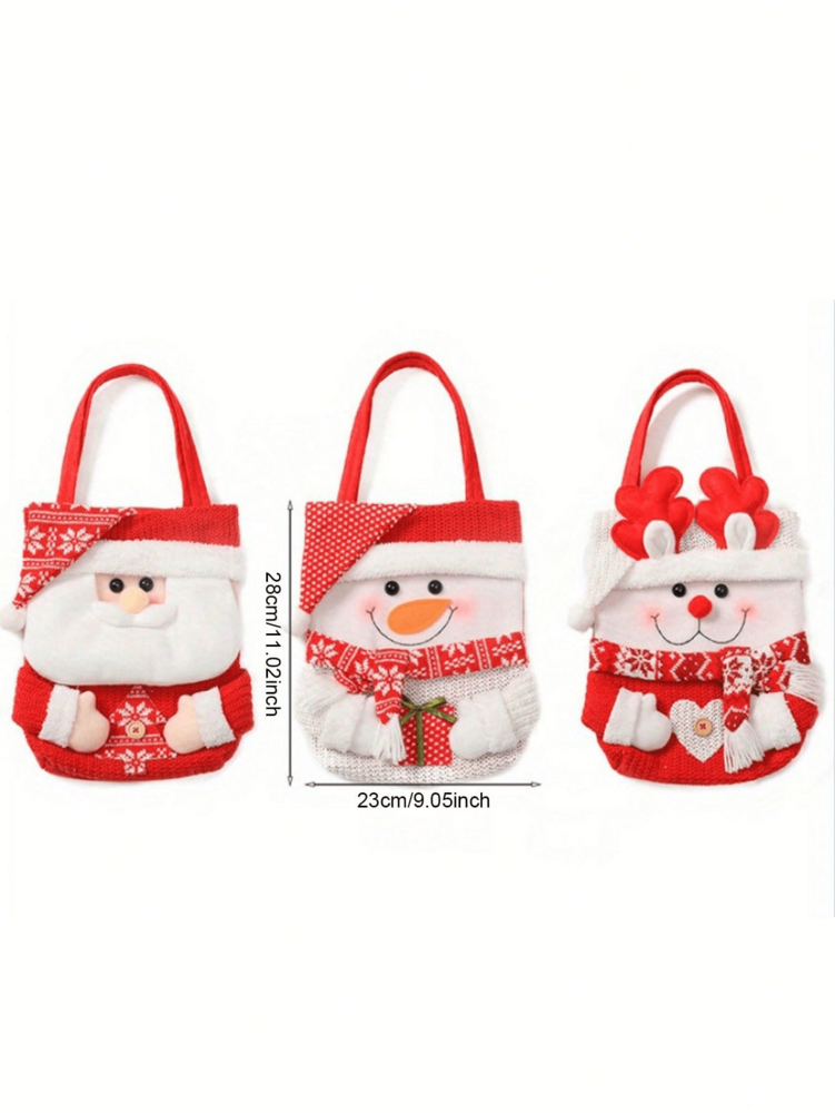 Christmas Gift Tote Bag with Santa, Snowman & Reindeer Design, Candy & Treat Bag with Flap Cap
