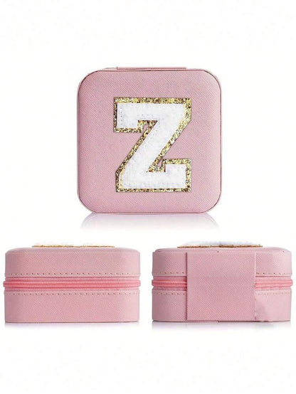 Custom Initial Travel Jewelry Organizer Box, Compact Case for Rings, Necklaces & Earrings