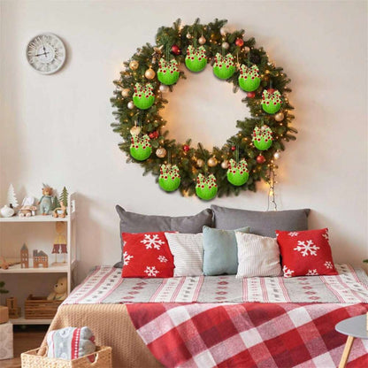 12pcs Green Plush Christmas Tree Hanging Ornaments with Bows, Soft and Festive Holiday Decorations for Home, Tree, or Office Display