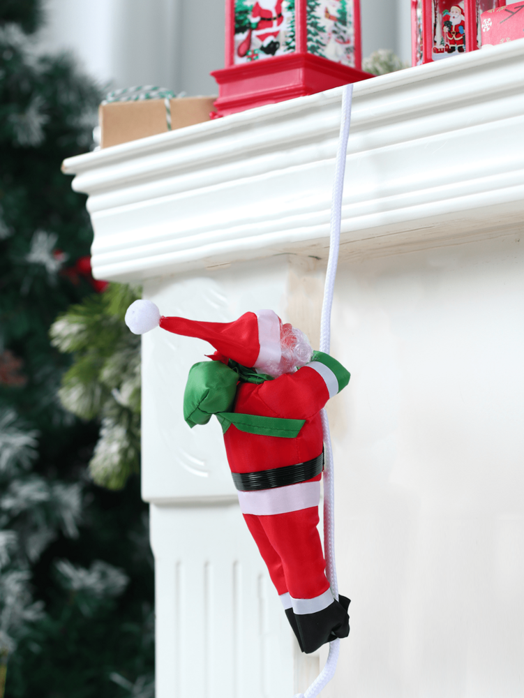Santa Claus Climbing Rope Ornament, Cute Christmas Hanging Decoration for Fireplace, Window or Tree, Festive Holiday Home Decor