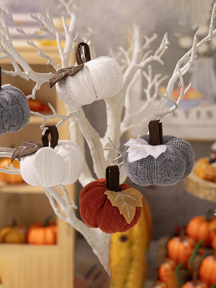 Knitted Orange Pumpkin Hanging Decoration, 1/3pcs Thanksgiving Harvest Ornaments for Home, Table, or Party Displays, Autumn and Fall Festival Decor