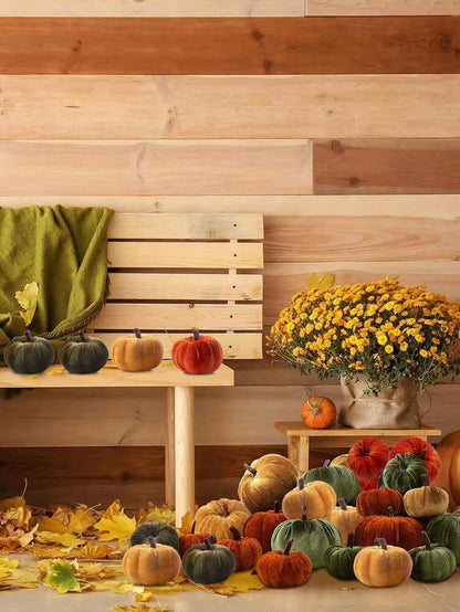 6pcs Faux Velvet Fabric Pumpkins, Elegant Fall Decorations for Home, Perfect for Thanksgiving Centerpieces, Weddings, or Farmhouse Table Displays