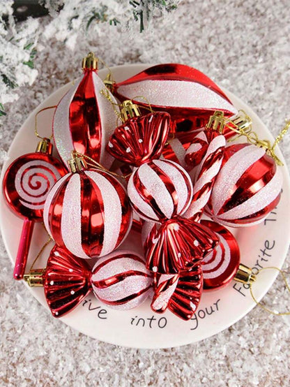 14pcs Red Candy Cane Christmas Ball Ornaments, Festive Hanging Tree Pendants for Christmas 2025, New Year Gifts, and Holiday Home Decor