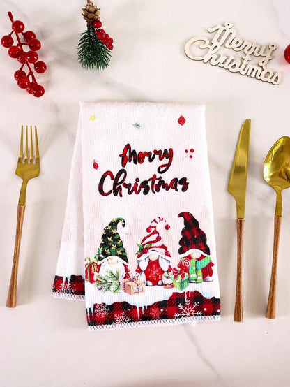 2pcs Christmas Gnome Hand Towels, Red & Black Plaid Microfiber Kitchen & Bathroom Towels, Soft Absorbent Holiday Home Decor