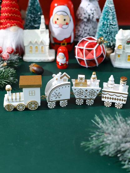 1pc/3pcs Wooden Christmas Train Ornament, Four-Section Tabletop Decoration for Windows, Gardens & Home Holiday Displays