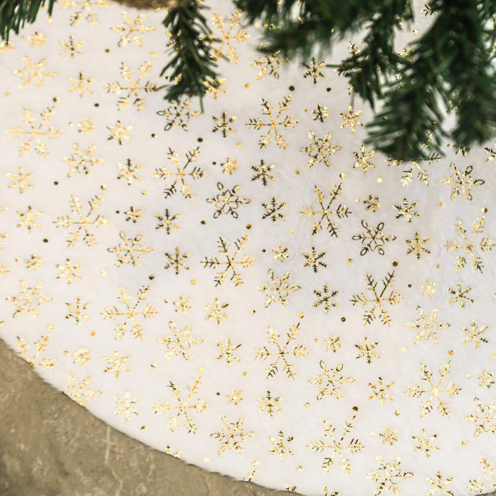 35-Inch White Plush Christmas Tree Skirt, Thick Velvet Tree Base Blanket with Lace Trim, Also Available in 60/90cm, Elegant Holiday Home Decor
