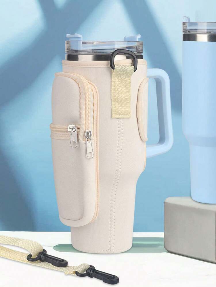 Portable 40oz Tumbler Cup Case with Adjustable Strap, Dual Storage Pockets for Travel or Outdoor Use, Functional Fitness Cup Cover and Wallet Combo