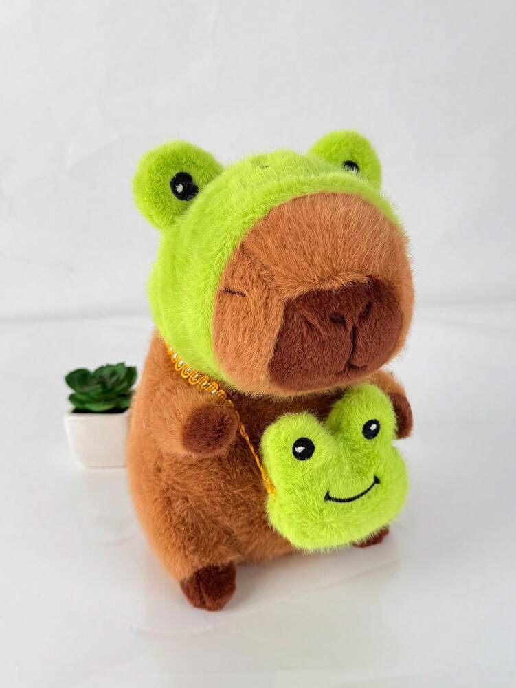 22cm Capybara Plush Toy with Frog Hat and Backpack, Adorable Soft Stuffed Animal Plush for Room Decoration or Collectible Display