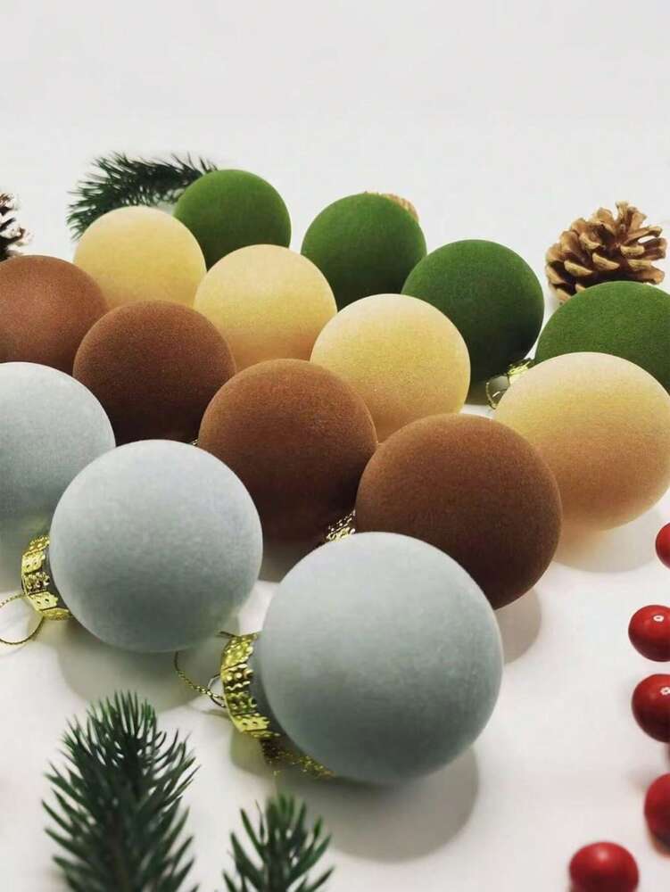 12pcs Velvet Flocked Christmas Decoration Balls, Drop-Proof Plastic Ornaments, Elegant Tree Baubles for Parties, Birthdays, or Holiday Photoshoots