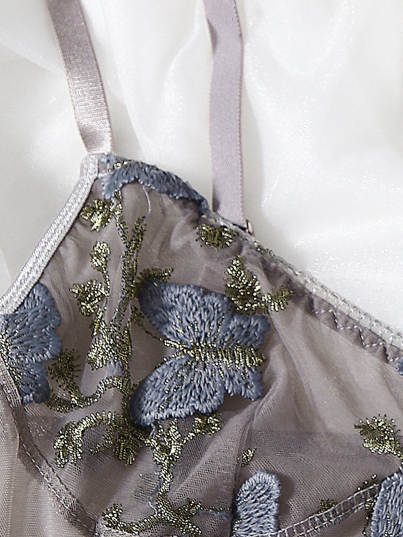 Butterfly Embroidered Mesh Teddy Bodysuit Lingerie