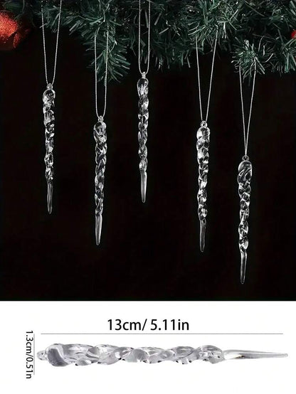 20-Piece Transparent Spiral Icicle Ornament Set, Artificial Christmas Tree Decorations for Home, Hanging DIY Crafts and Holiday Party Decor Accents