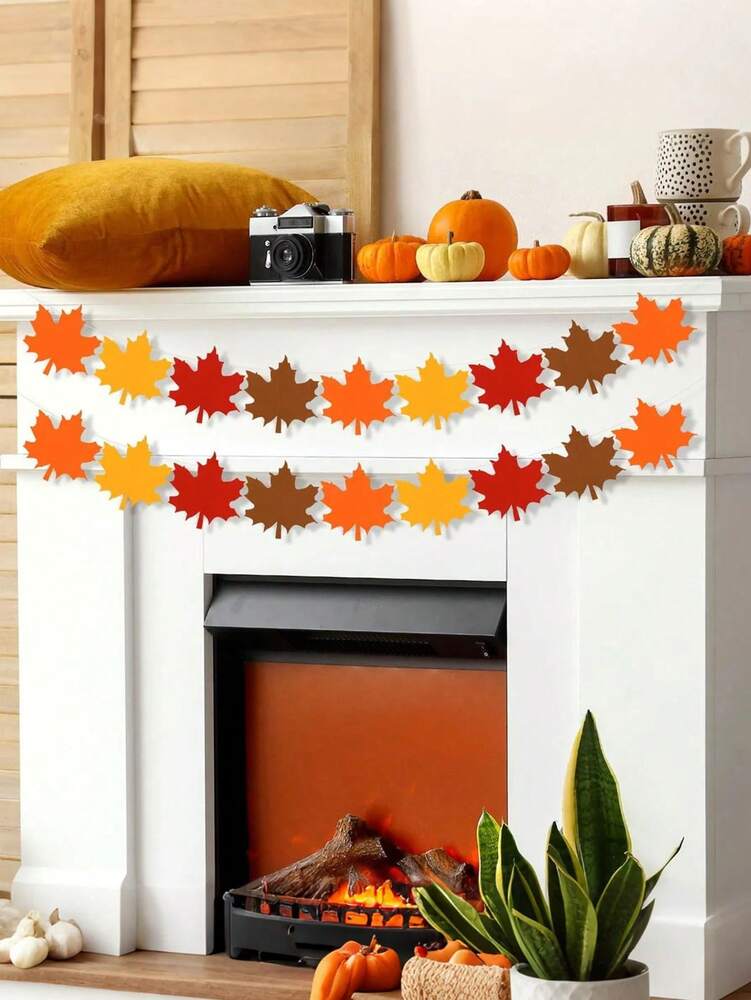 36pcs Autumn Felt Leaf Garland Set, Maple Leaf Banners for Fall Wall, Table & Home Decorations