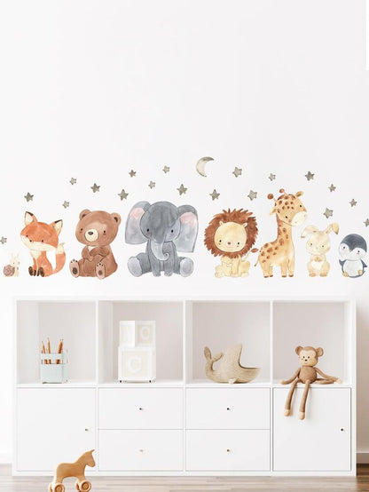 2pcs Cartoon Animal Wall Stickers Set, Cute Vinyl Decals for Living Room or Bedroom Decor, Easy Peel Wall Art for Home