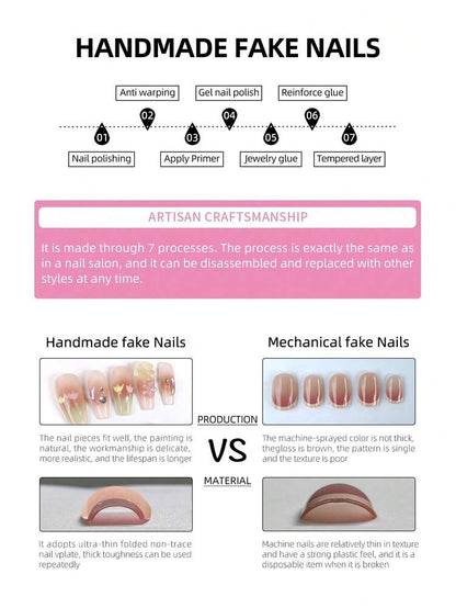 10pcs Short Trapezoid Press On Nails, Wine Red Crystal Bow Design, Elegant Princess Style Handmade Nails For Women Daily Party Wear