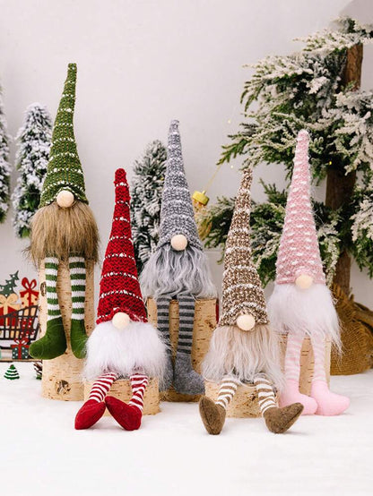 Christmas Faceless Gnome Doll with Spiral Hair, Cute Sitting Elf Decoration for Desks, Tables & Holiday Home or Office Decor