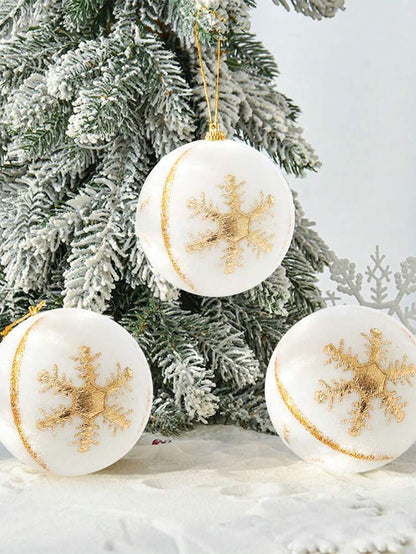 6pcs Christmas Snowball Hanging Ornaments, White and Gold Snowflake Design, Soft Foam Baubles for Christmas Trees, Parties, and Winter Fireplace Decor